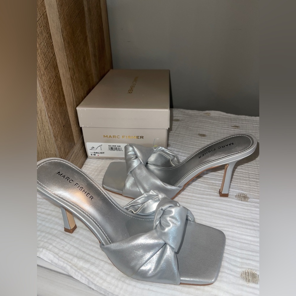 Marc Fisher Silver DALIOT Square Toe Heeled Sandals